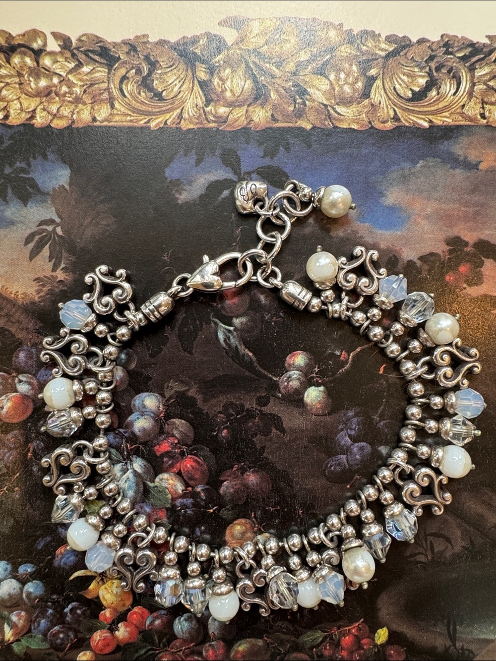 BRIGHTON Silver-Tone Crystal & Pearl Charm Bracelet - Women Jewelry - Picture 7 of 15
